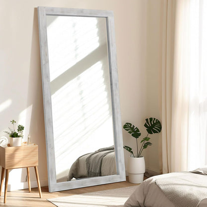 Rustic Standing Full Length Mirror Wood Frame, 56"X21" Farmhouse Floor Mirror for Bedroom Living Room Entryway, Hanging or Leaning Wall-Mounted Full Body Mirror, Tempered Glass, White