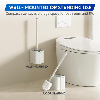 Toilet Brush and Holder Set, Silicone Toilet Bowl Brush, Bathroom Accessories, Durable Toilet Scrubber Bristles, Compact Size for RV, Wall Mountable, Drip-Proof, Deep Cleaning. (White)