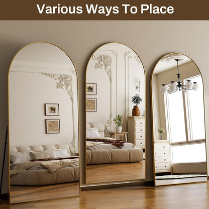 HARRITPURE 64"x21" Arched Full Length Mirror Free Standing Leaning Hanging Mounted Mirror Aluminum Frame Modern Simple Home Decor for Living Room Bedroom Cloakroom, Gold