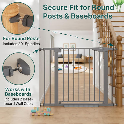 Cumbor 29.7-48" Baby Gate for Stairs, Mom's Choice Awards Winner-Dog Gate for Doorways, Auto Close Safety Pet Gate for Dogs Indoor, Easy Install Pressure Mounted Child Gate with Walk Thru Door, Brown