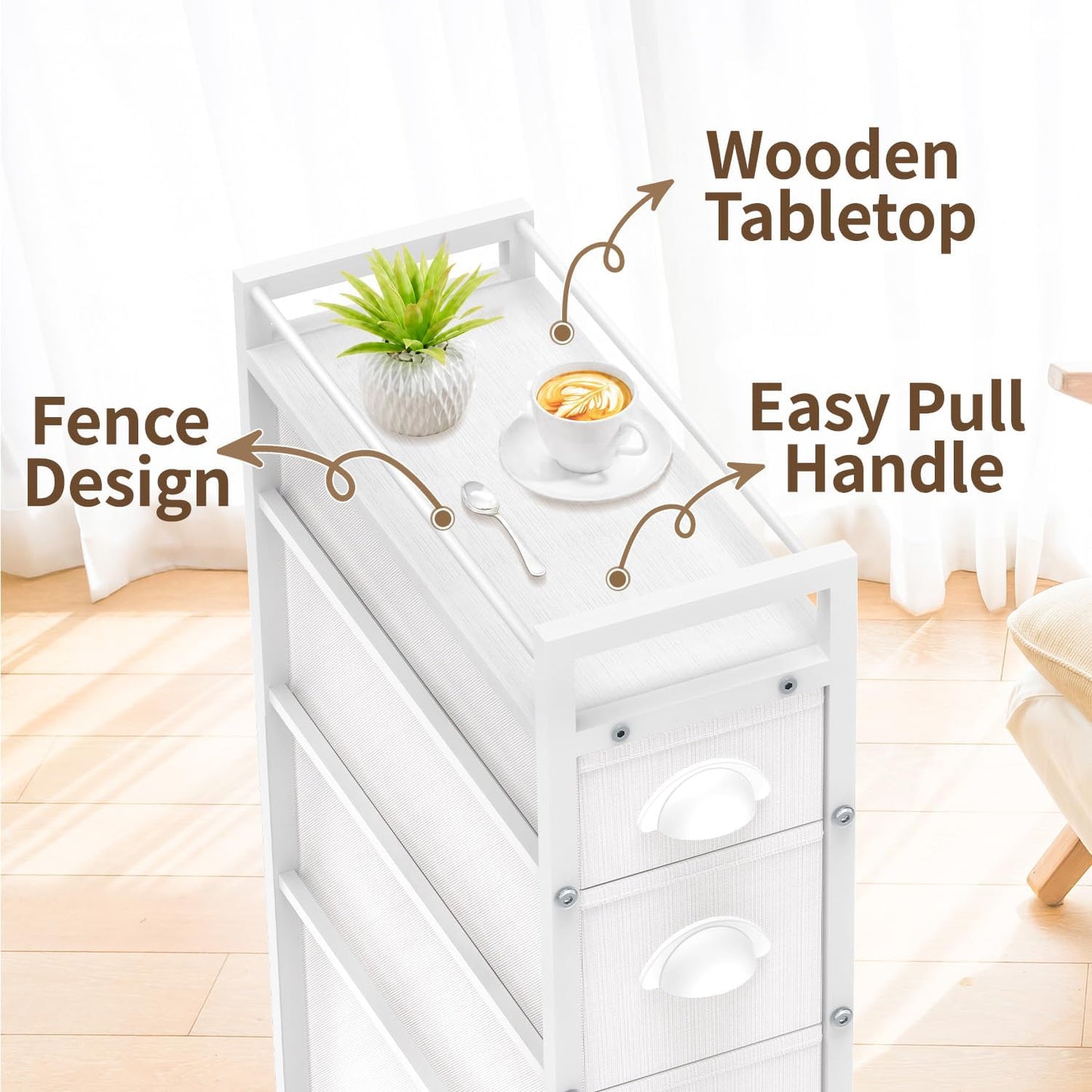 LASZOLA 5 Drawer Narrow Dresser Slim Cabinet Skinny Storage Tower Chest, Ideal for Small Spaces Bathroom, Between Washer and Dryer, Lightweight Mobile on Wheels, Sturdy Fabric Drawers, Black