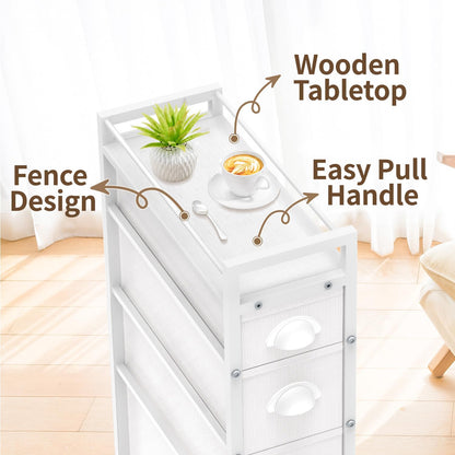 LASZOLA 5 Drawer Narrow Dresser Slim Cabinet Skinny Storage Tower Chest, Ideal for Small Spaces Bathroom, Between Washer and Dryer, Lightweight Mobile on Wheels, Sturdy Fabric Drawers, Black