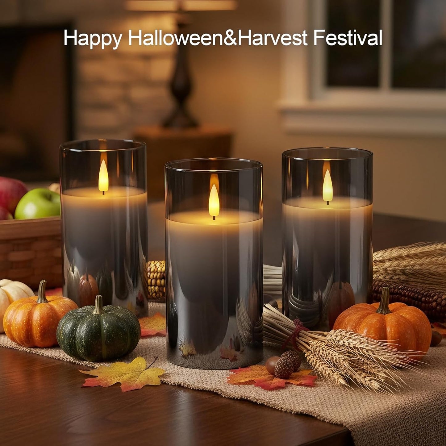 5plots Glass Battery Operated White Flameless Candles with Remote Timer, 3D Wick Real Wax Pillar Led Candles Warm Flickering Light for Indoor Home, Halloween, Christmas Decor, Set of 3, D3 x H4 5" 6"