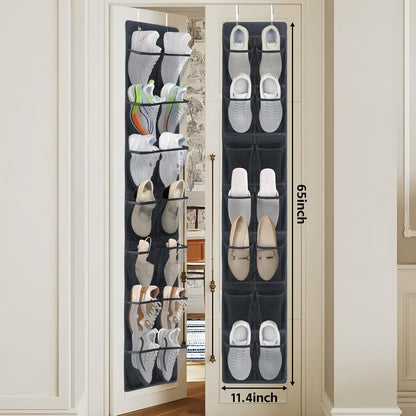 PVWSG Over The Door Shoe Organizer, 14 Large Mesh Pockets Hanging Shoe Rack for Closet Organizers and Storage, White, 2-pack (white)