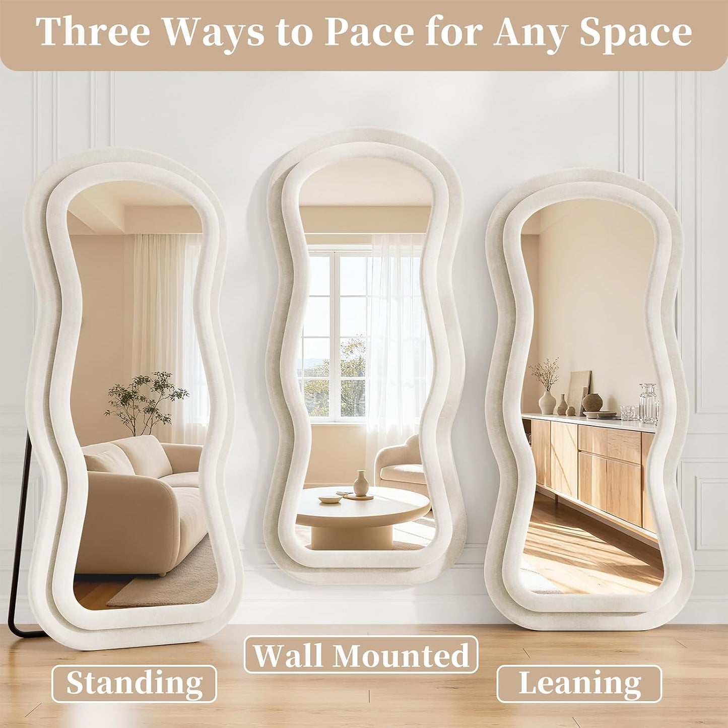 71"x32" Flannel Full Length Mirror, Arched Mirrors Full Length with Stand, Flannel Floor Mirror for Bedroom and Living Room, Full Body Mirror Hanging or Leaning, White
