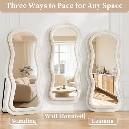 71"x32" Flannel Full Length Mirror, Arched Mirrors Full Length with Stand, Flannel Floor Mirror for Bedroom and Living Room, Full Body Mirror Hanging or Leaning, White
