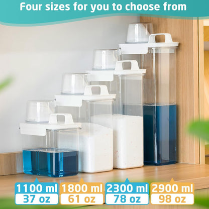 Laundry Detergent Dispenser-1 Pack, 37 oz Detergent Dispenser with 4 Removable Labels, Laundry Soap Dispenser for Laundry Room Organization and Storage, BPA Free & PET Plastic Clear