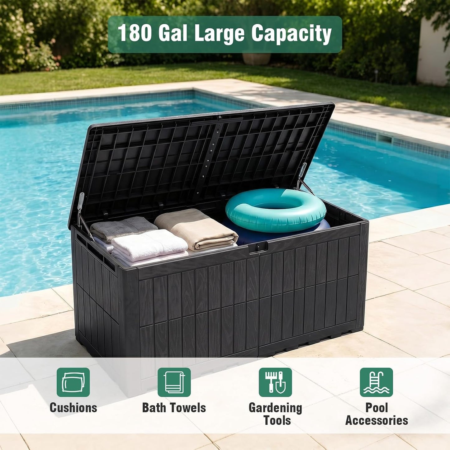 Tangkula 25 Gallon Waterproof Outdoor Storage Box with Lockable Lid | PP Resin, Wicker Patterned, Indoor Outdoor Use, Portable, Versatility, for Deck, Pool, Patio Cushions, Garden Tools