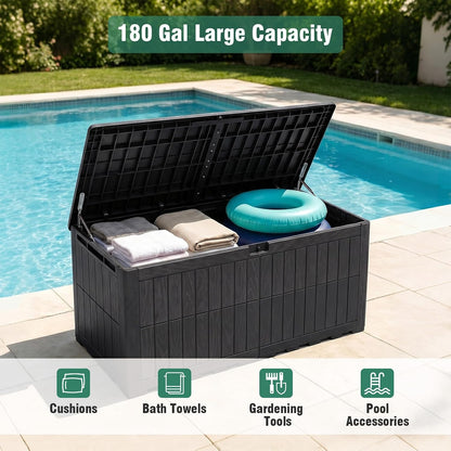 Tangkula 25 Gallon Waterproof Outdoor Storage Box with Lockable Lid | PP Resin, Wicker Patterned, Indoor Outdoor Use, Portable, Versatility, for Deck, Pool, Patio Cushions, Garden Tools