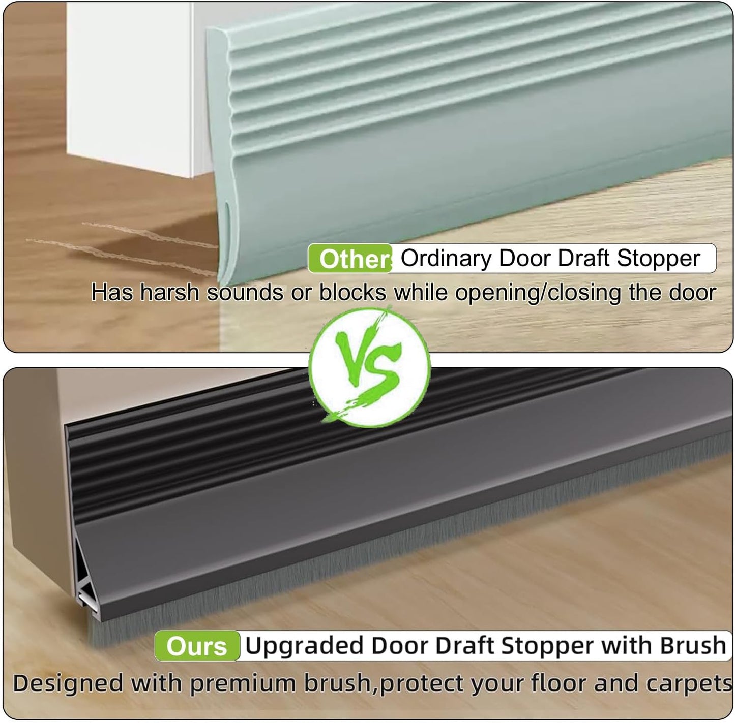 2 PCS Door Draft Stopper for Bottom with Brush, Self Adhesive Door Sweep for Exterior/Interior Doors, Bottom Seal Strip for Protection Against Bug, Dust, 2" W x 39" L, White