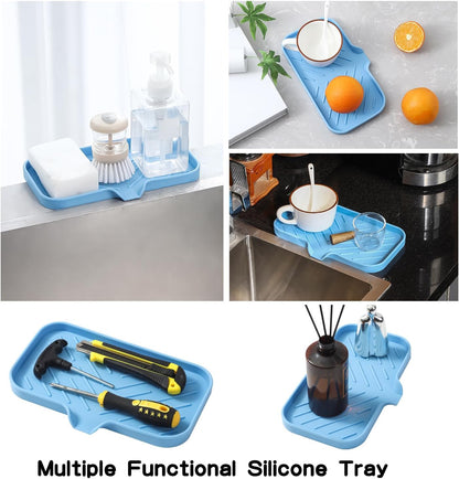 MicoYang Silicone Bathroom Soap Dishes with Drain Spout-Bathroom and Kitchen Sink Organizer,Sponge Holder,Dish Soap Tray,Perfect for Dispenser,Scrubber,Bottle,Cup on Sink or Counter-Coffee 4.9"×3.2"