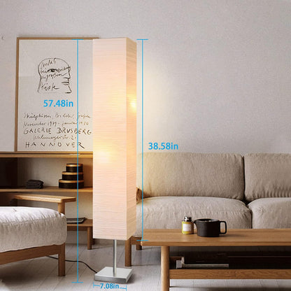 Modern Floor Lamp, Dimmable 3 Levels Brightness Paper Tall Lamp Standing Lamps with Lampshade, 55'' Minimalist Floor Lamps for Office, Kids Room, Reading, Home Decor (White)