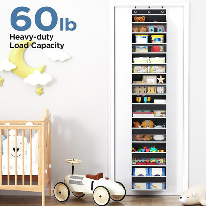 6 Tiers Over The Door Organizer, Heavy Duty Hanging Organizer Storage with Large Capacity Pockets, Behind Door Storage Hanging Shelves for Closet Wall Bathroom Bedroom Nursery Pantry, 1 Pack Grey