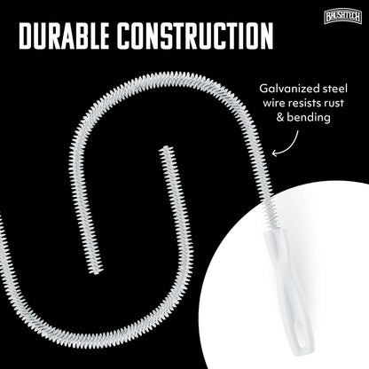 Brushtech Sink Drain & Overflow Cleaning Brush - Thin & Flexible Drain Cleaning Gadget for Clogs, Hair, & Debris - Long Pipe Cleaning Brush for Kitchen & Bathroom Sink Maintenance - Made in USA