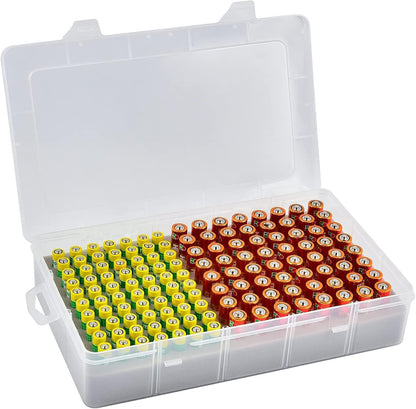 Xuerdon Battery Organizer Case with BT168 Tester 120+ Batteries Storage Box | Clear Plastic Battery Box Holds 49AA 51AAA 10CR2032 10CR1632 Batteries, Wall Mount Drawer Organizer Batteries not Included