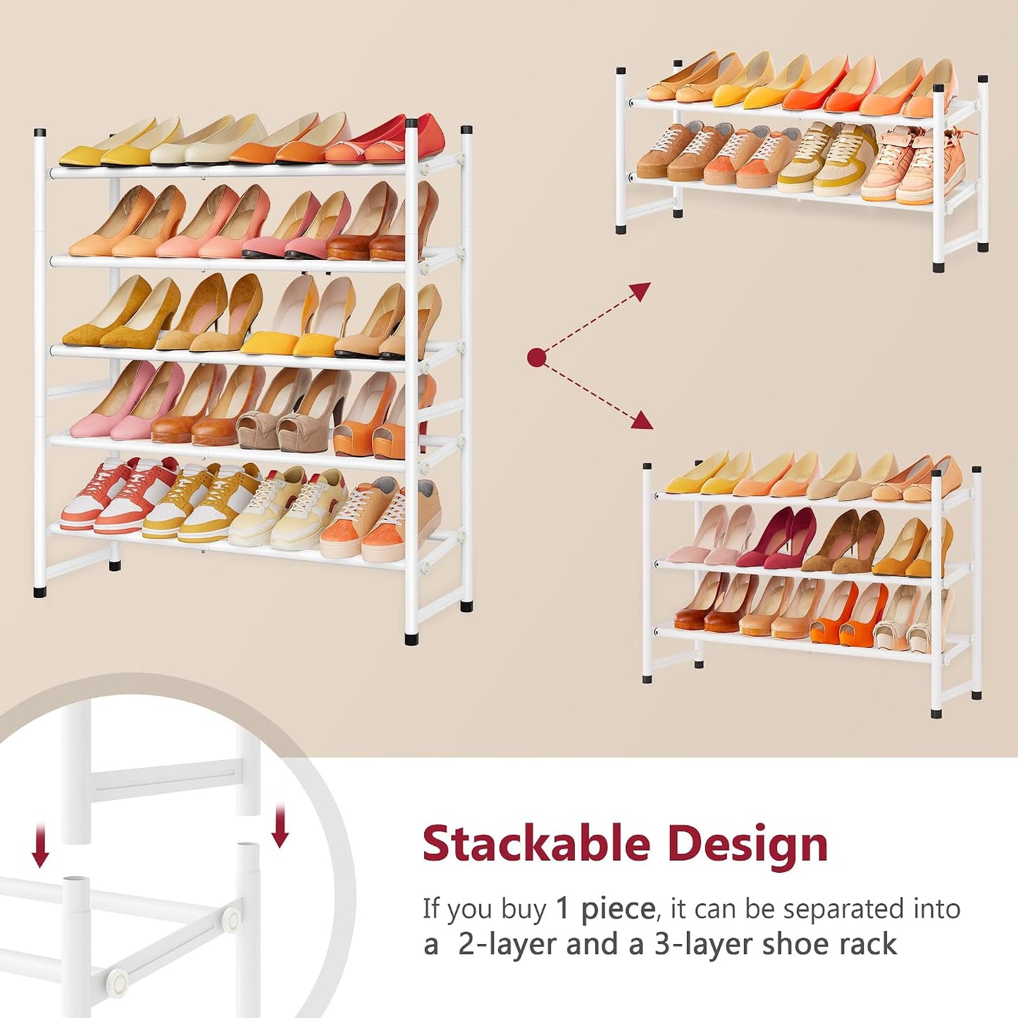 Tajsoon Expandable Shoe Rack for Closet 3 Tier, 28“-41“Adjustable & Stackable Shoe Shelf Storage, Metal Shoe Rack Organizer for Front Door Entrance, Closet, Garage, Entryway, Black