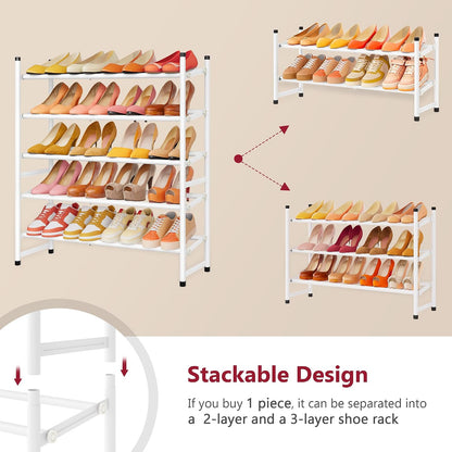 Tajsoon Expandable Shoe Rack for Closet 3 Tier, 28“-41“Adjustable & Stackable Shoe Shelf Storage, Metal Shoe Rack Organizer for Front Door Entrance, Closet, Garage, Entryway, Black