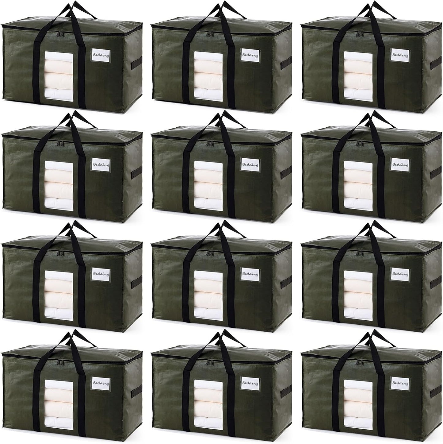 TAILI Extra Large Moving Bags, 4 Pack Blue Heavy Duty Totes For Storage with Visible Window, Wrap Around Handles, Storage Bags for Space Saving, Alternative to Moving Boxes
