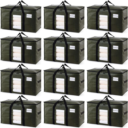 TAILI Extra Large Moving Bags, 4 Pack Blue Heavy Duty Totes For Storage with Visible Window, Wrap Around Handles, Storage Bags for Space Saving, Alternative to Moving Boxes