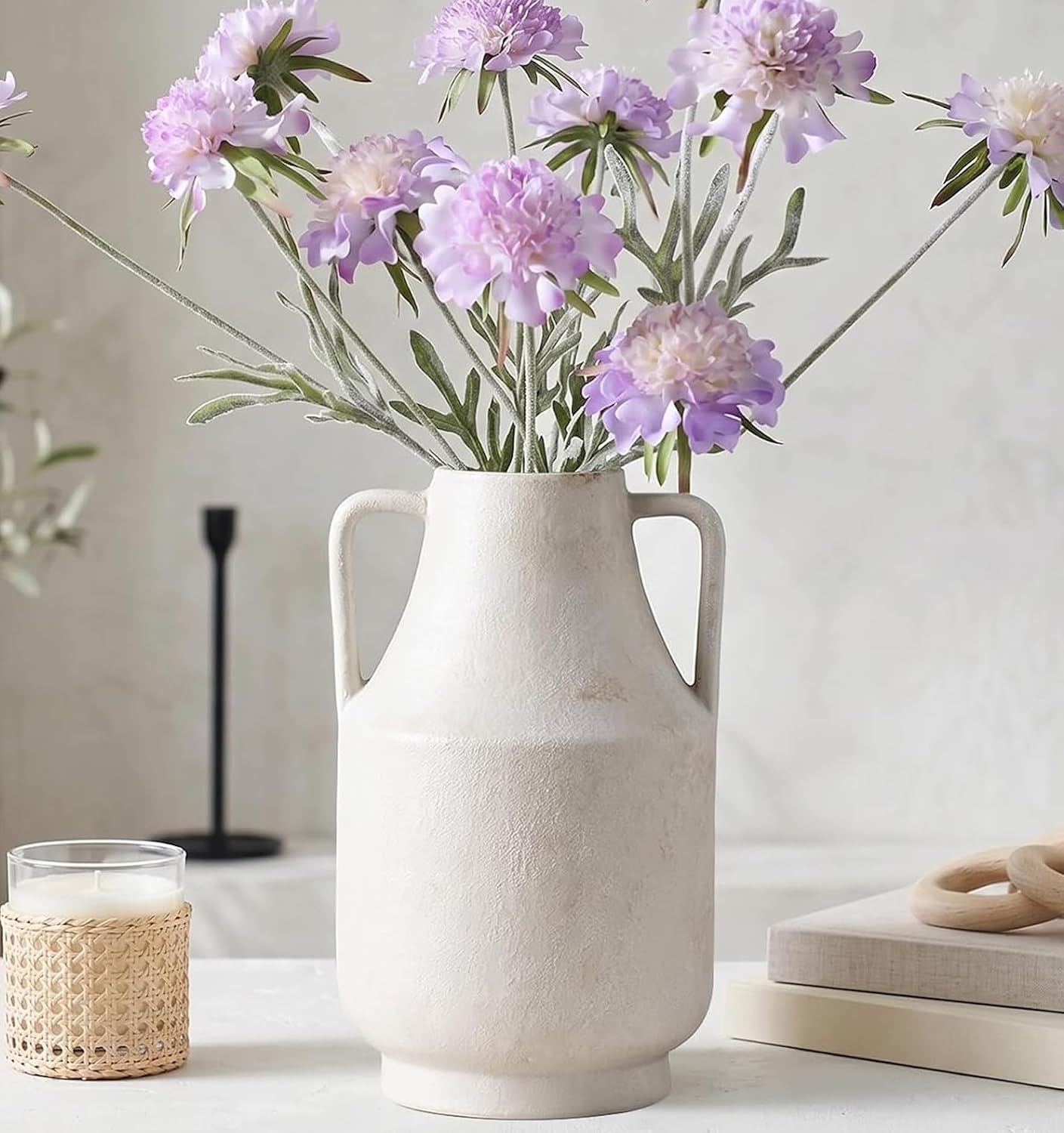 CUCUMI Ceramic Vase Set of 5, Home Decor Farmhouse Décor Handmade Pottery Vases for Pampas Grass, Dried Fresh Flowers, Table, Living Room, Kitchen, Shelf, Entryway Mantel Neutral Tones
