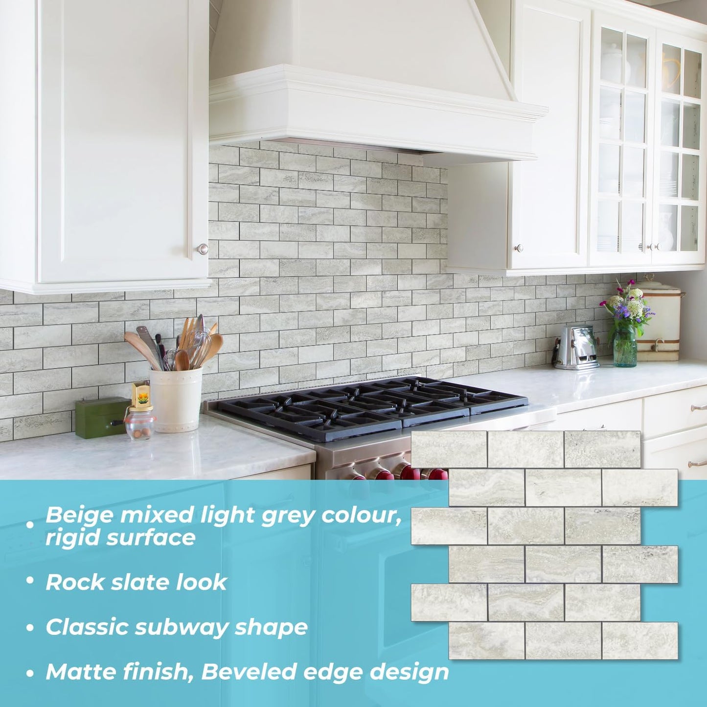 STICKGOO 10-Sheet Subway Tile Peel and Stick Backsplash, Seamless Design Polished Eurasia Beige Kitchen Backsplash Wall Tiles, Glossy Surface Waterproof Stick on Tile for Bathroom, RV, Fireplace