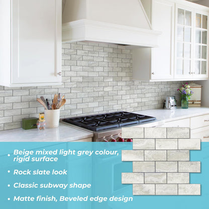 STICKGOO 10-Sheet Subway Tile Peel and Stick Backsplash, Seamless Design Polished Eurasia Beige Kitchen Backsplash Wall Tiles, Glossy Surface Waterproof Stick on Tile for Bathroom, RV, Fireplace