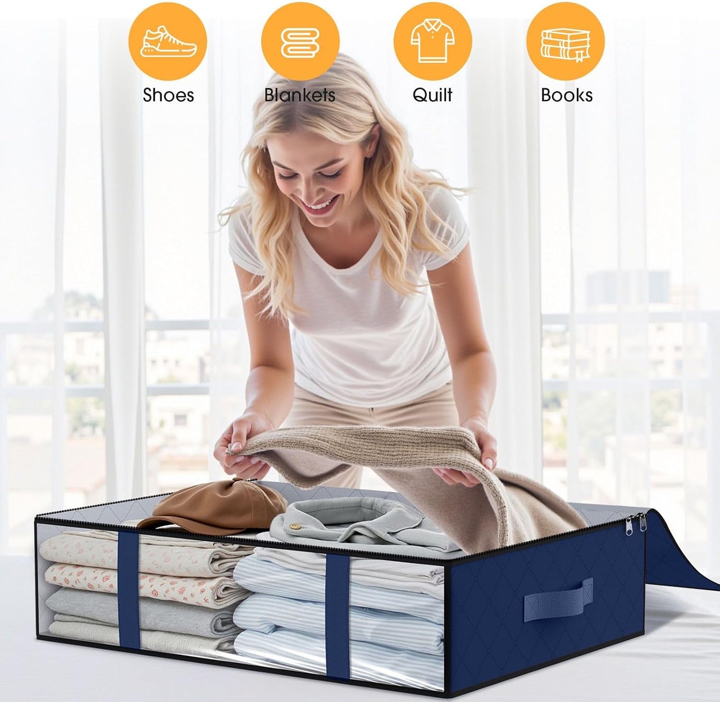 StorageRight Under Bed Storage Bags 3 Pack, 40L Large Clothes & Comforter Storage Containers with Clear Window, Breathable Fabric Organizer for Blankets, Bedding, Seasonal Clothing