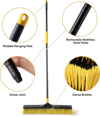 Yocada 24 Inch Large Broom Outdoor Heavy Duty Brush Outdoor Stiff Bristles for Cleaning Patio Garage Deck Concrete Wood Stone Tile Floor 65 Inch Long
