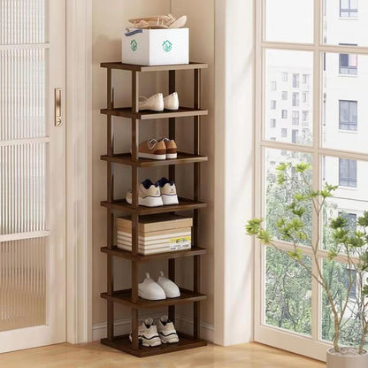 Vertical Shoe Rack - Tall Narrow Shoe Rack Organizer for Small Spaces,5 Tier Bamboo Shoen Shelf for Entryway,Closet,Corner,Doorway,Skinny Shoe Shelf Space Saving Shoe Storage,Free Stackable DIY