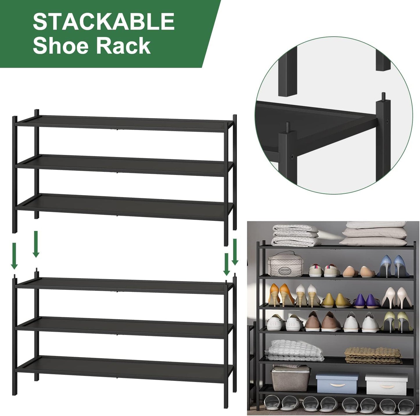 kiplant Small Shoe Rack, 4-Tier Bamboo Wood Shoe Rack for Entryway, Stackable Shoe Organizer for Hallway Closet, Free Standing Shoe Racks for Indoor & Outdoor