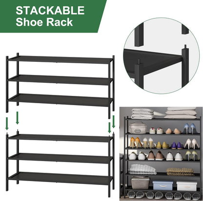 kiplant Small Shoe Rack, 4-Tier Bamboo Wood Shoe Rack for Entryway, Stackable Shoe Organizer for Hallway Closet, Free Standing Shoe Racks for Indoor & Outdoor