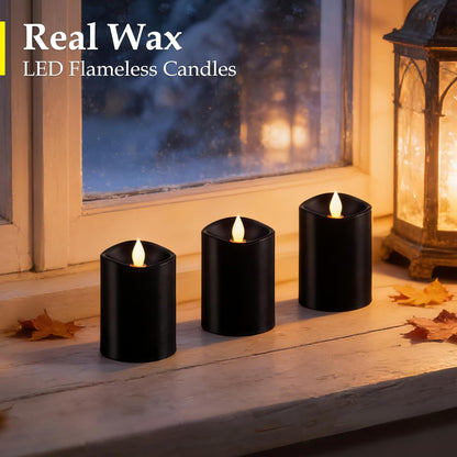 3"x4" Flickering Flameless Battery Candles with Timer, White Realistic LED Pillar Candles, Set of 2 Large Remote-Operated Candles for Home Indoor/Outdoor & Holiday Decor