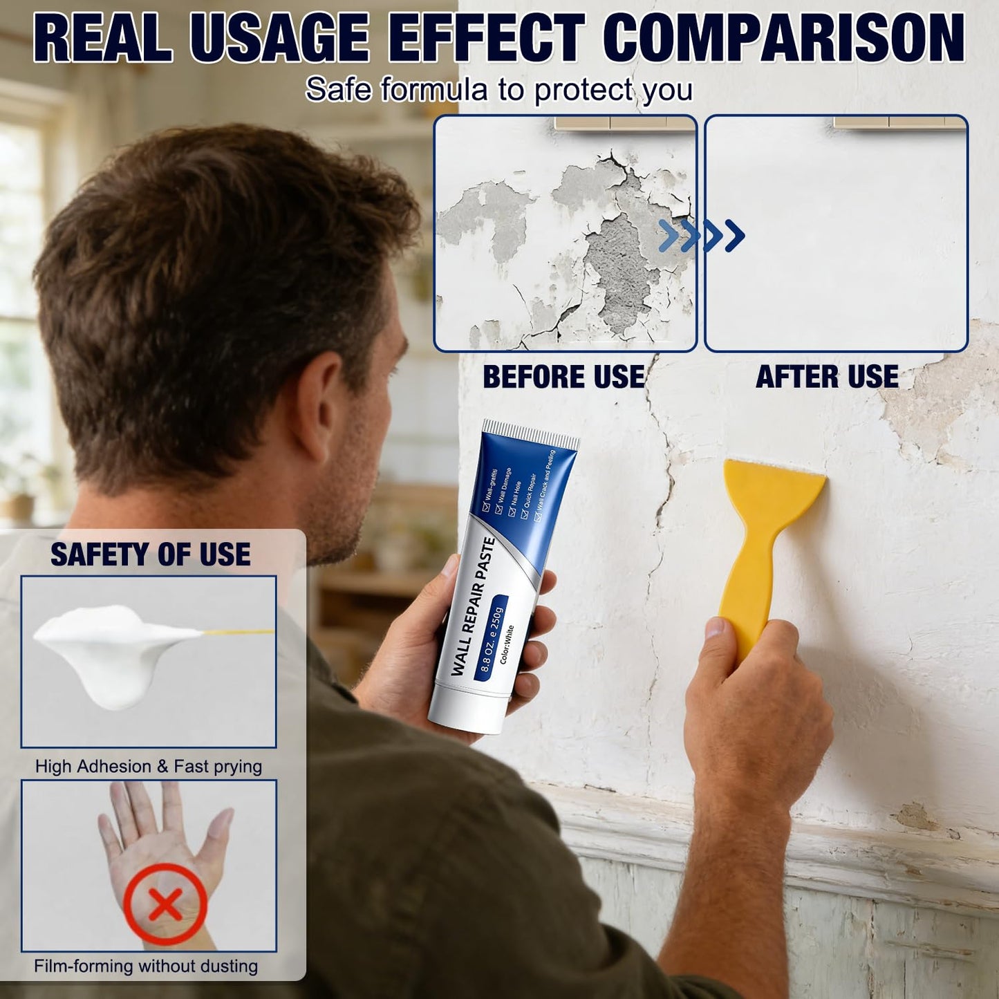 Efficient Drywall Patch Repair Kit with Scraper, 2026 New Quick Drying Wall Mending Agent White Spackle Wall Repair Paste Wall Repair Agent Tile Gap Fille for Holes & Cracks Nail Holes