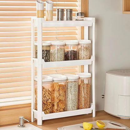 Slim Rolling Storage Cart with Wheels, Narrow Bathroom Cabinet Organizer for Small Spaces,Thin Shelf Unit,Kitchen,White (3 Tier)