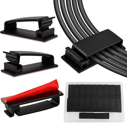 Self Adhesive Cable Management Clips, Line Clips, Cable Organizers, TV PC Line Clips, Ethernet Cable Clips Under Desks - Durable PA66 Material, Easy to Install (Black) (20)