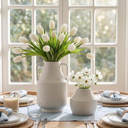 CUCUMI Ceramic Vase Set of 5, Home Decor Farmhouse Décor Handmade Pottery Vases for Pampas Grass, Dried Fresh Flowers, Table, Living Room, Kitchen, Shelf, Entryway Mantel Neutral Tones