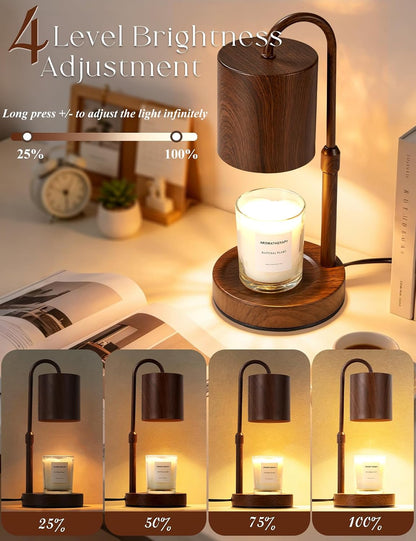Briever Dimmable Candle Warmer Lamp with Timer, Height Adjustable Electric Candle Wax Warmer, Christmas Birthday Gifts for Women Mom, House Warming Gifts New Home Room Decor, Walnut Solid Wood Base