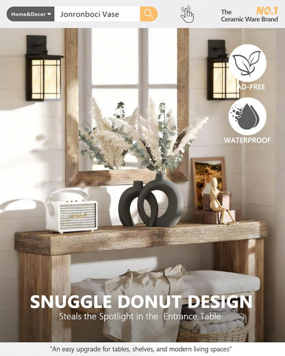 7.2″Hx8.9″H Donut Shape Decorative Vase Set of 2, Ceramic, Modern Minimalism Styles, Flowers or Plant Table Vases for Home Decor Living Room Shelf Entry Console Mantle Dining Centerpiece (Matte White)