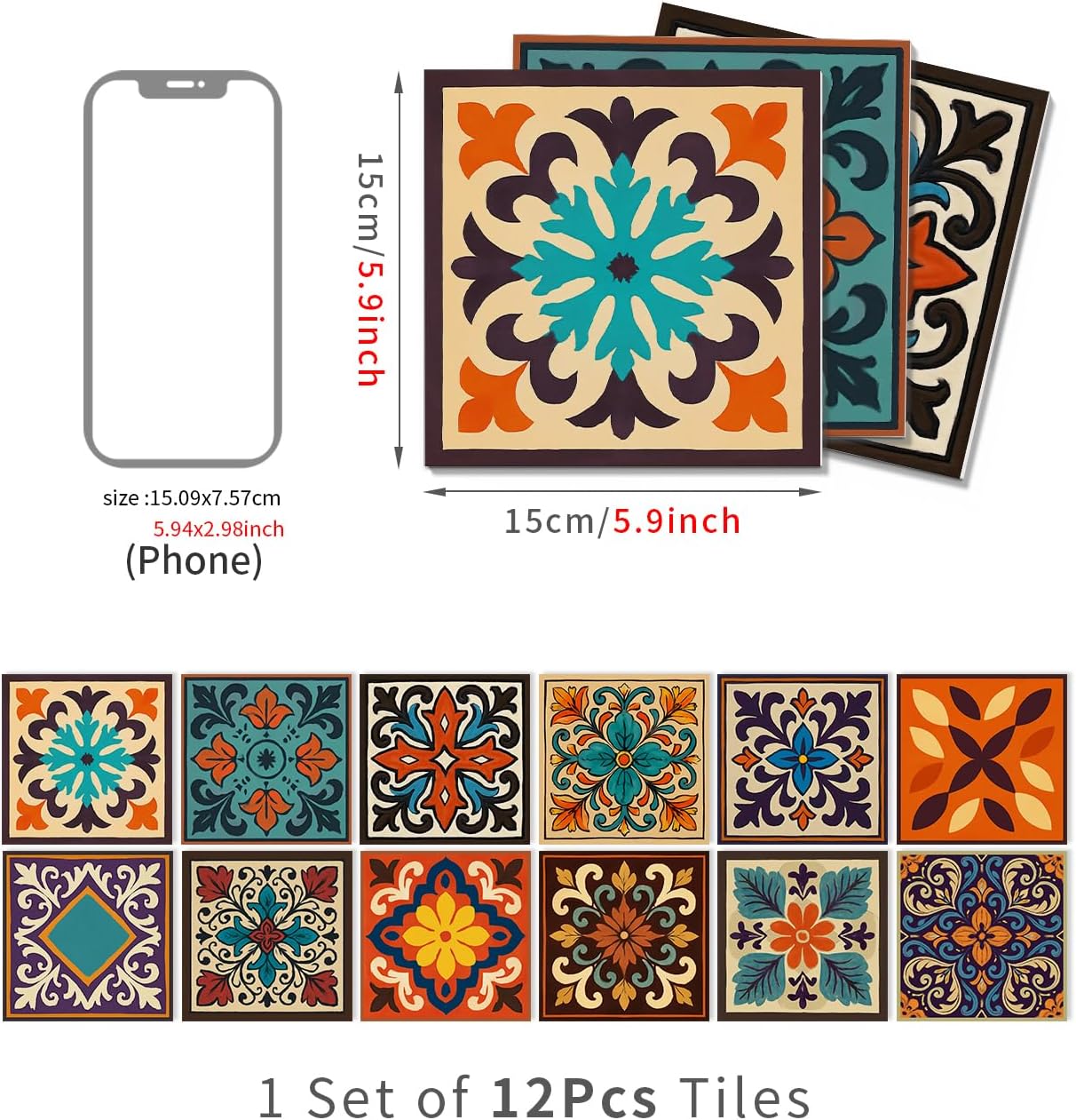 Peel and Stick Backsplash Tile Sticker for Kitchen and Bathroom Walls - 24 Removable 5.9"x5.9" Tiles, Waterproof