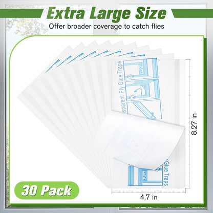 Qualirey 30 Pack XL Window Fly Traps for Indoors, Extra Large Fly Paper Sticky Strips, Waterproof & Non Toxic Clear Sticky Traps for Windows, Bug Catcher for House, Kitchen and Office(15"×3")