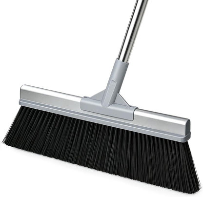 CTIME 50 Inch Heavy Duty Outdoor Angle Broom, 18 Inch Wide Stiff Bristles | Features a 60° angled aluminum head & stainless steel handle. 4 rows of stiff bristles perfectly sweep garage, Patio, Porch