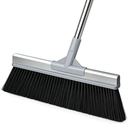 CTIME 50 Inch Heavy Duty Outdoor Angle Broom, 18 Inch Wide Stiff Bristles | Features a 60° angled aluminum head & stainless steel handle. 4 rows of stiff bristles perfectly sweep garage, Patio, Porch