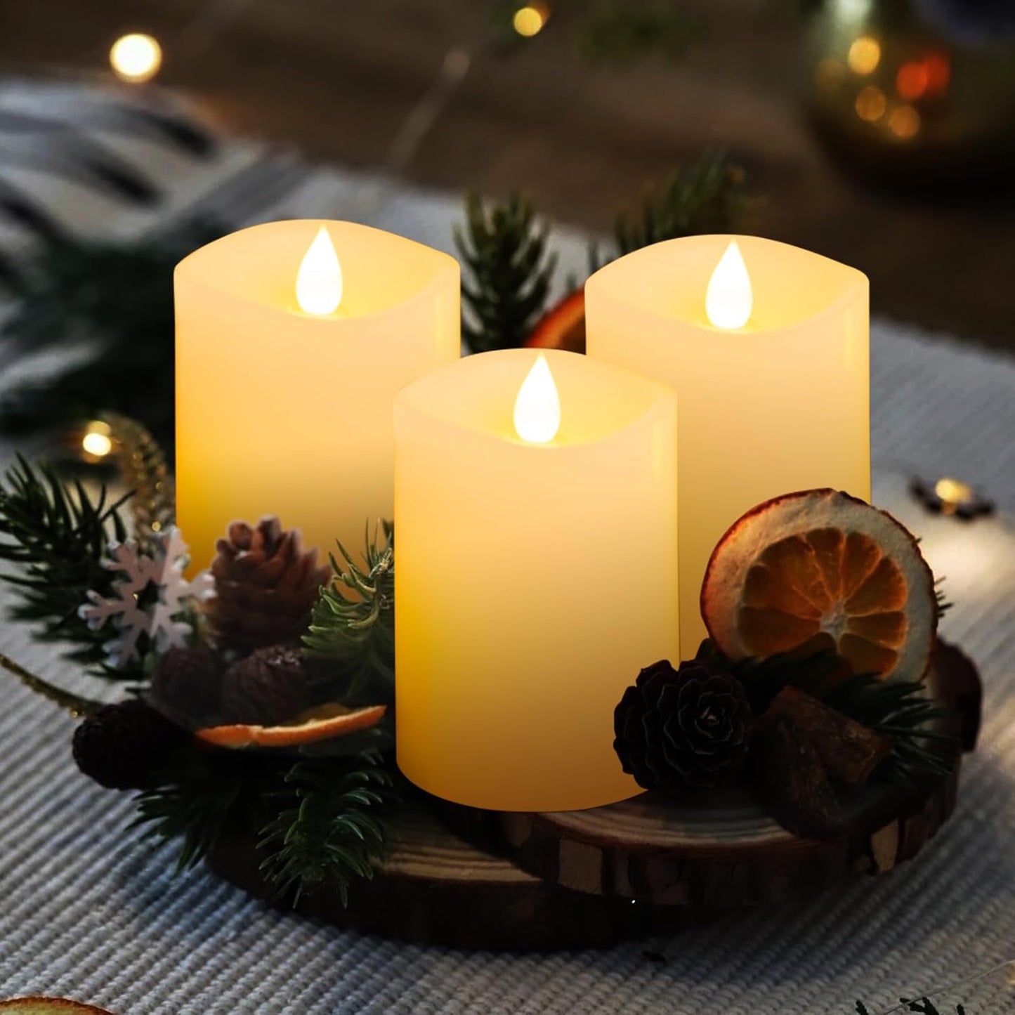 3x3 Flickering Flameless Candles Set of 2, 2AA Battery Life 600 Hours Battery Candles Flickering with Timer,3 inch Flameless Candles with Remote for Indoor/Outdoor, Ivory