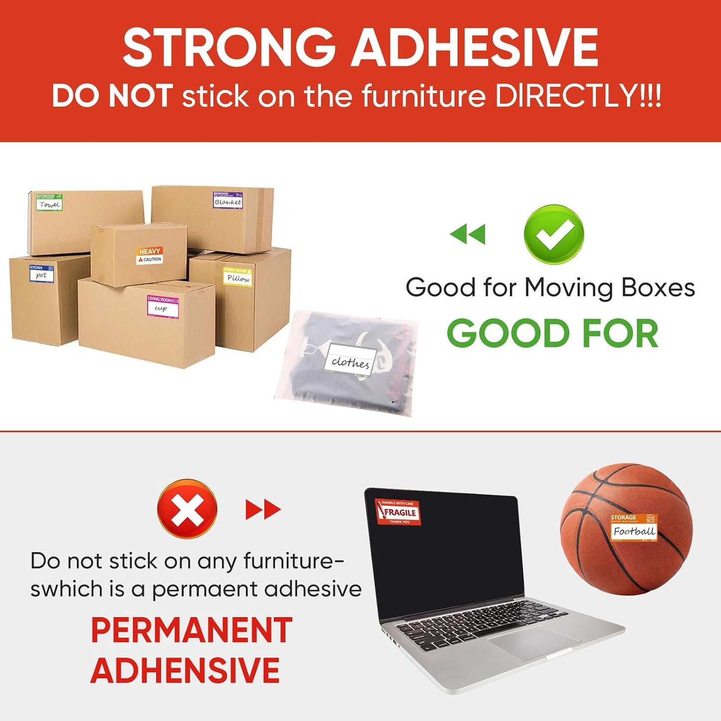 6 x 4 in Large Moving Labels for Boxes, Home Moving Packing Color Coded Stickers Supplies Labels with Writable Notes Areas, Fragile Blank Moving Boxes Stickers 160pcs