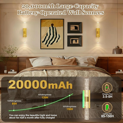 17 Inch Battery Operated Wall Sconces: 20000mAh Rechargeable Wall Lights Set of 2 with Arylic Shade - 3000K-6000K Dimmable Wireless LED Wall Lamp with Remote for Bedroom Bathroom Hallway Living Room