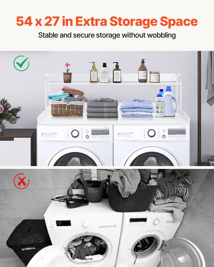 VEVOR Washer Dryer Countertop with 2-Tier Shelf, 54" x 27" Wooden Washer and Dryer Countertop with Anti-Slip Pads, Water-Resistant Laundry Topper Cover for Laundry Room Organization and Storage, Black