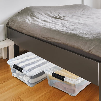 Gloreen 3 Pack Large Under Bed Storage Boxes with Wheels, 50 Quart Clear Plastic Lidded Storage Bins