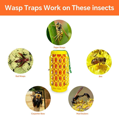 2-Pack Wasp Traps Outdoor Hanging - Carpenter Bee Traps with Super Sticky Paper Weatherproof Yellow Jacket Trap & Insect Bee Fly Gnats Catcher for Garden, Patio, Camping, Safe Non-Toxic