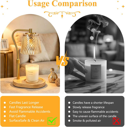 Candle Warmer Lamp - 2/4/8h Timer & Stepless Dimmable Candle Lamp with 3.9ft Cord, Adjustable Height Wax Melt Warmer for 2-6'H Jar Candles, Streamlined Flameless Ambiance Light for Bathroom Bedroom