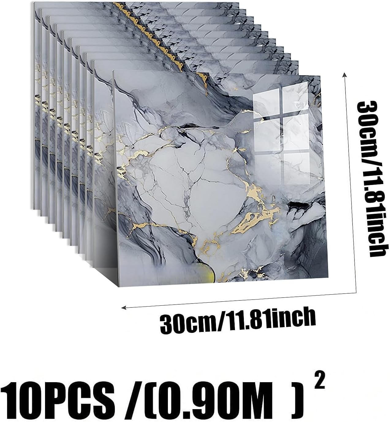 10pcs Peel and Stick Tile Shower Waterproof Marble Tiles Wall Panels, 11.8"x11.8" Self-Adhesive Backsplash Tile, PVC Wall Panels Shower Tiles for Home Bathroom, Kitchen, Living Room Blue